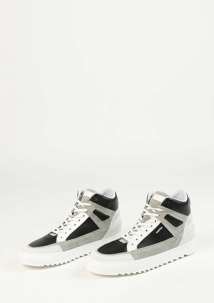 Sacha High-Top Leather Sneakers With Suede Details - White