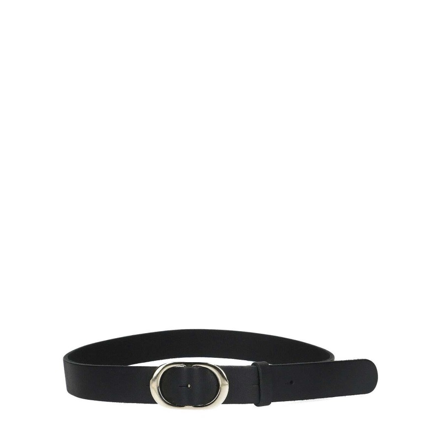 Sacha Leather Belt With Oval Buckle - Black