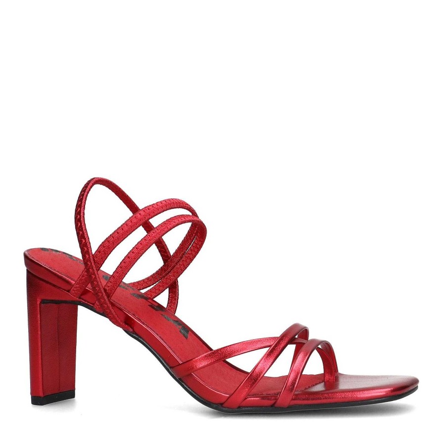 Sacha Metallic Heeled Sandals With Bands - Red