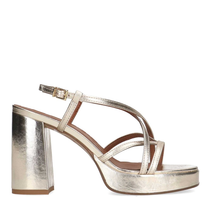 Sacha Leather Heeled Sandals - Gold