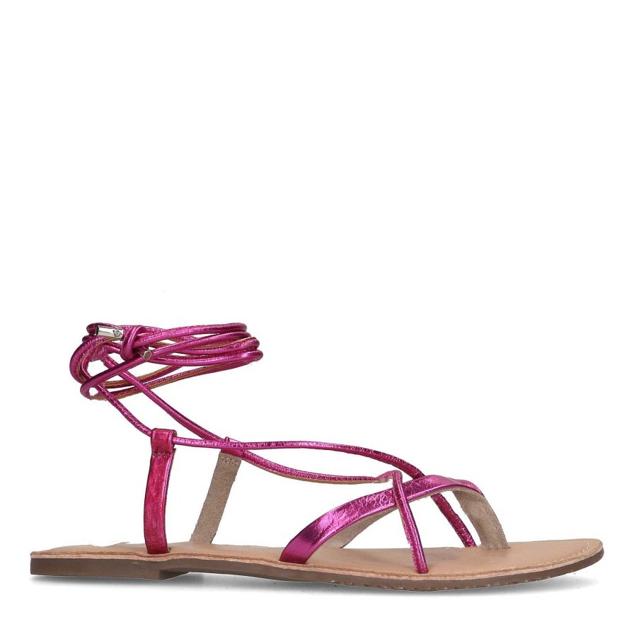 Sacha Metallic Leather Sandals - Pink