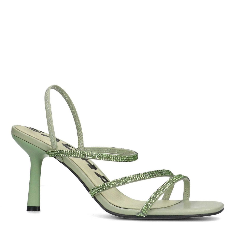 Sacha Heeled Sandals With Rhinestones - Light Green