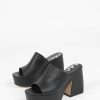 Sacha Heeled Leather Mules With Platform - Black