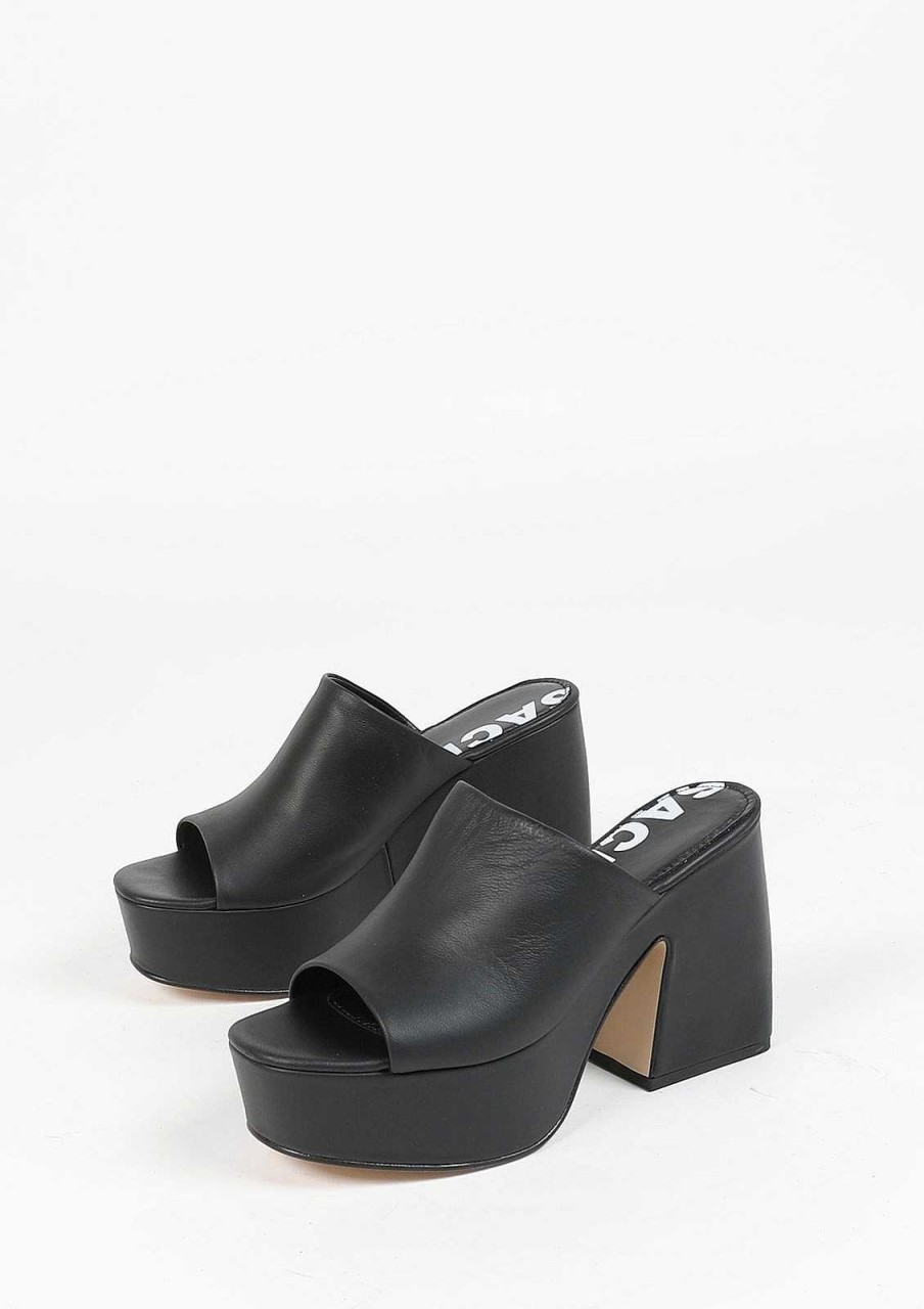 Sacha Heeled Leather Mules With Platform - Black