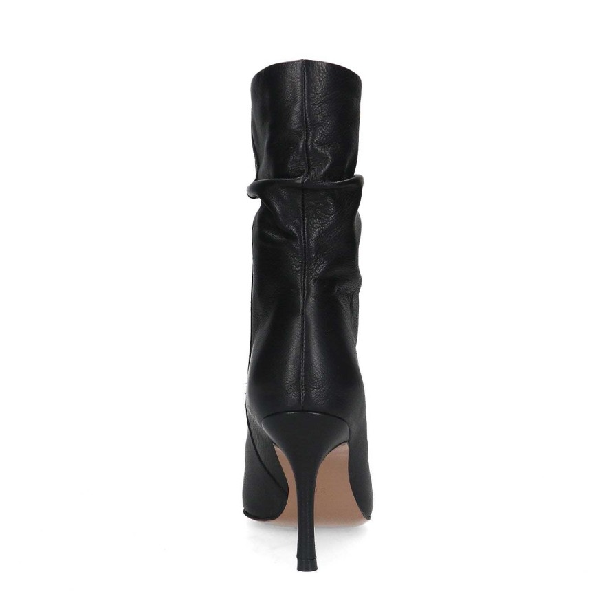 Sacha Stiletto Heel Leather Ankle Boots - Black