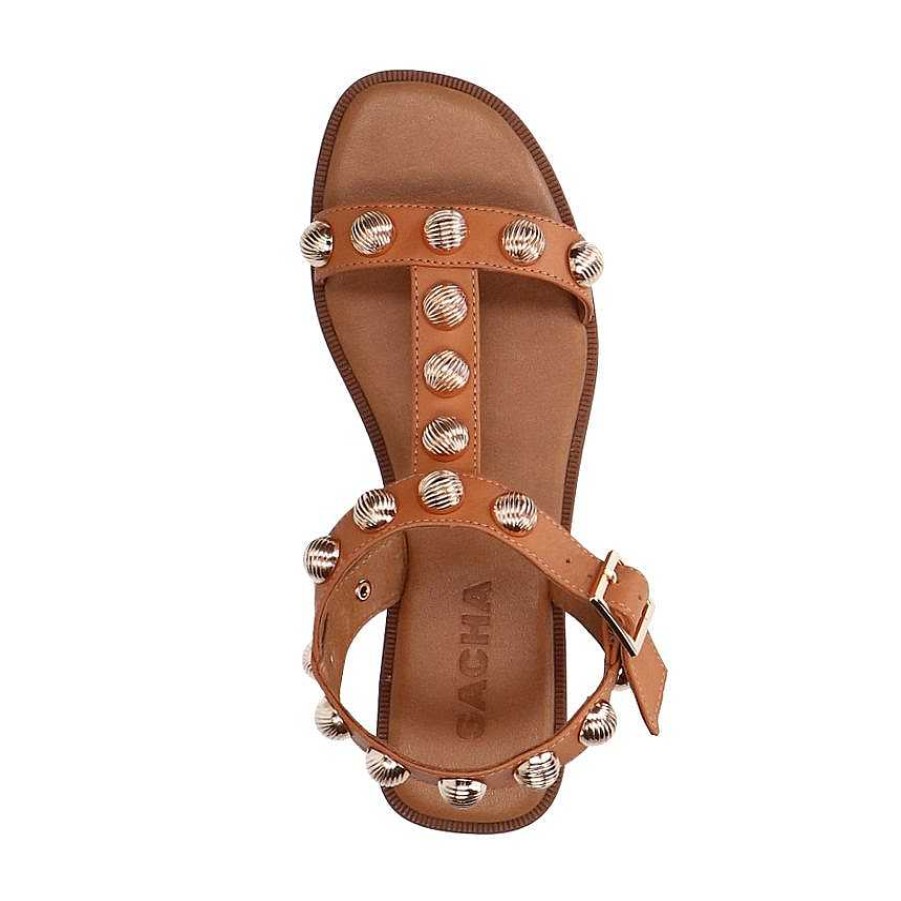 Sacha Leather Sandals With Studs - Beige