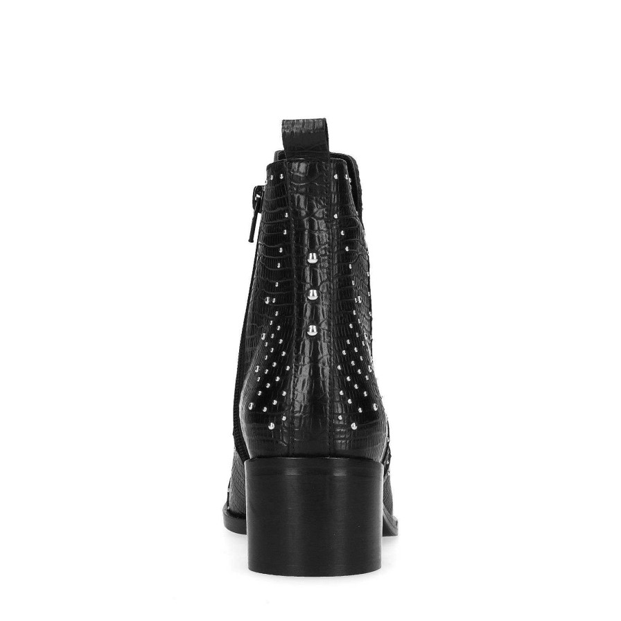 Sacha Leather Ankle Boots With Studs - Black