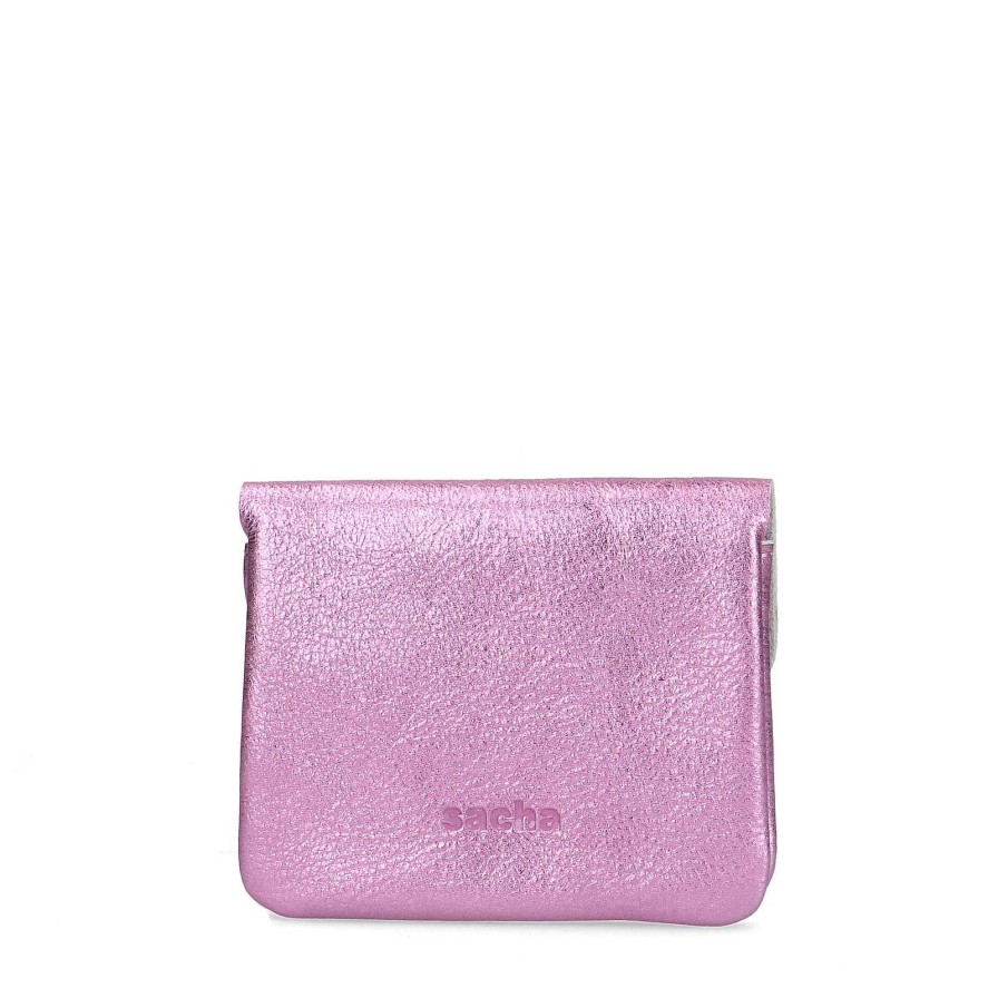 Sacha Metallic Leather Coin Purse - Pink