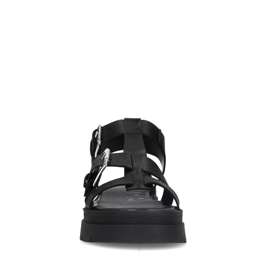 Sacha Leather Platform Sandals - Black