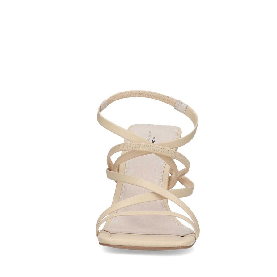 Sacha Square Toe Strappy Heeled Sandals - Cream