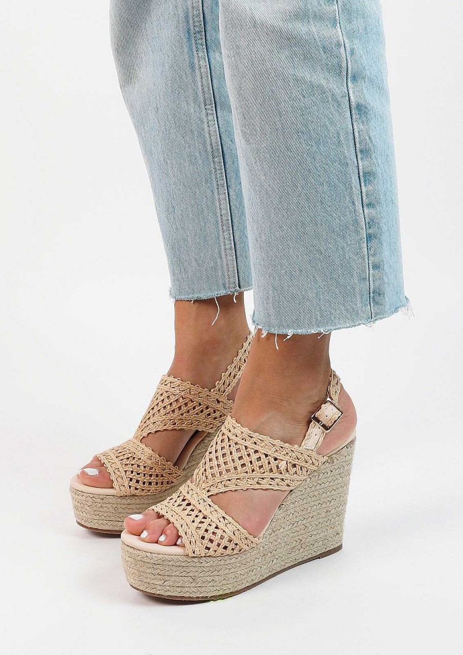 Sacha Wedge Heel Sandals - Beige