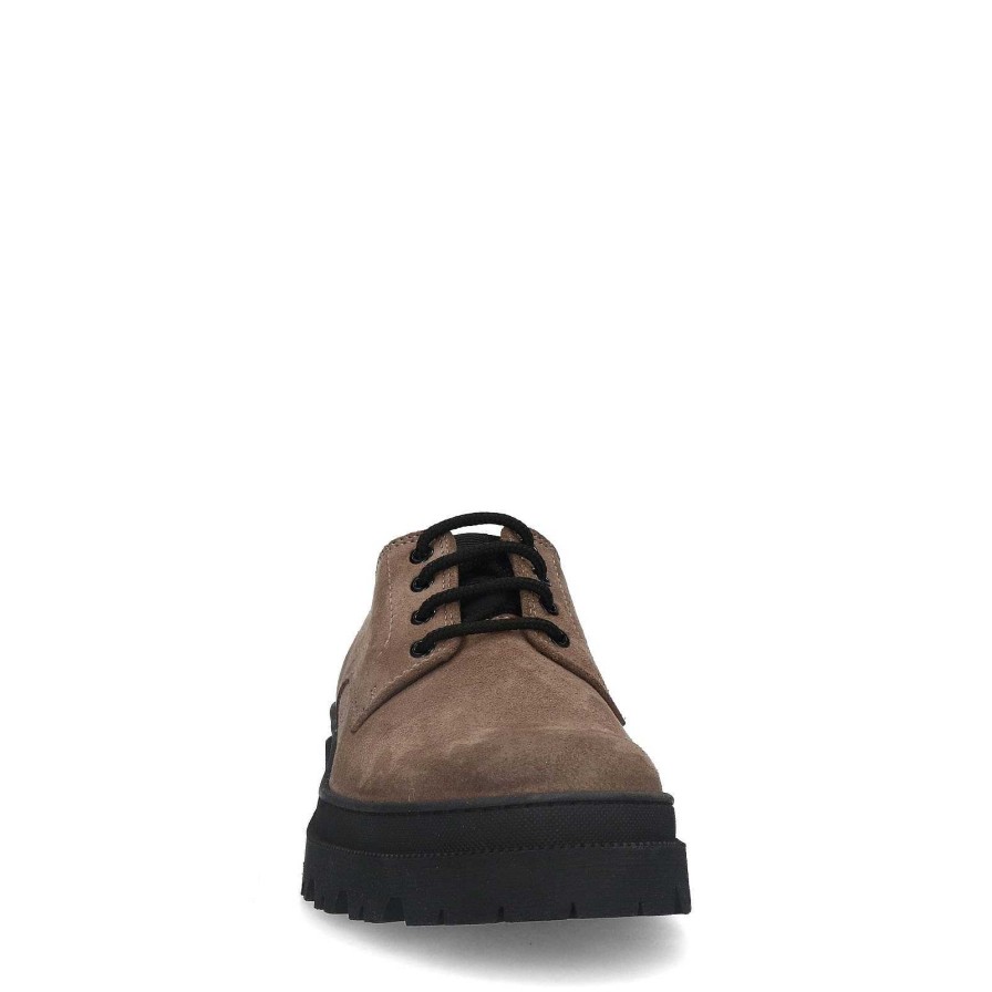 Sacha Chunky Suede Lace-Up Shoes - Taupe