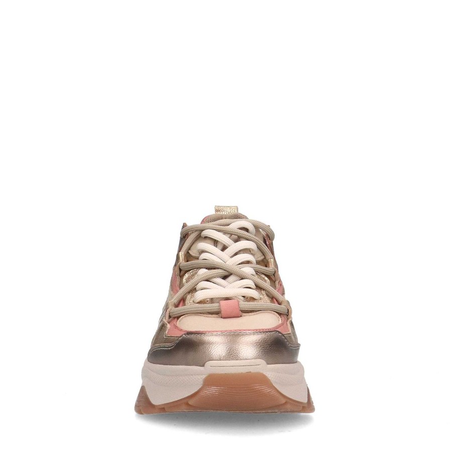 Sacha Leather Platform Sneakers With Suede Details - Gold