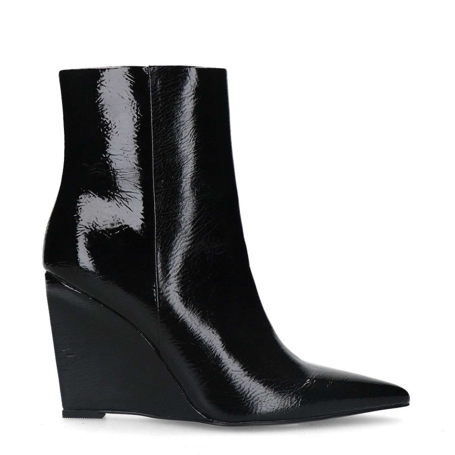 Sacha Patent Ankle Boots With Wedge Heel - Black