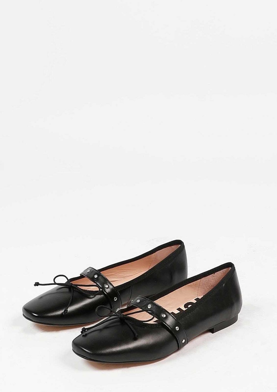 Sacha Ballerina Flats With Studs - Black