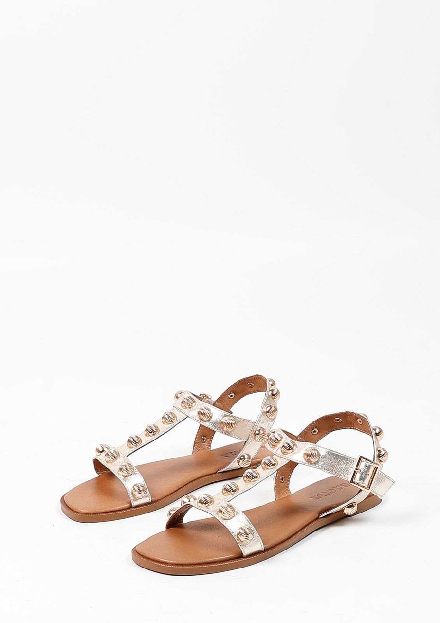 Sacha Leather Sandals With Studs - Gold