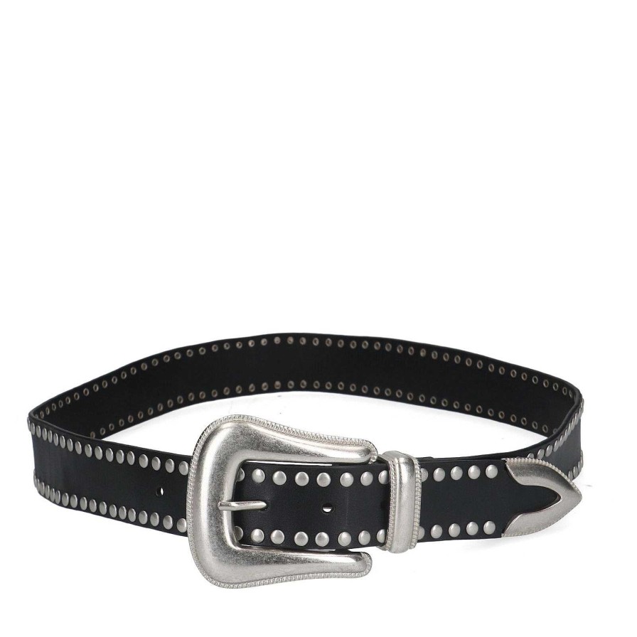 Sacha Western Leather Belt With Studs - Black