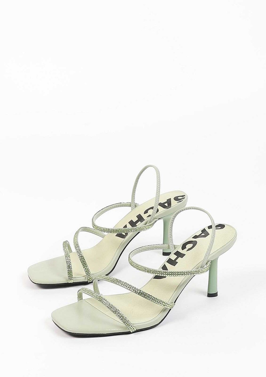 Sacha Heeled Sandals With Rhinestones - Light Green